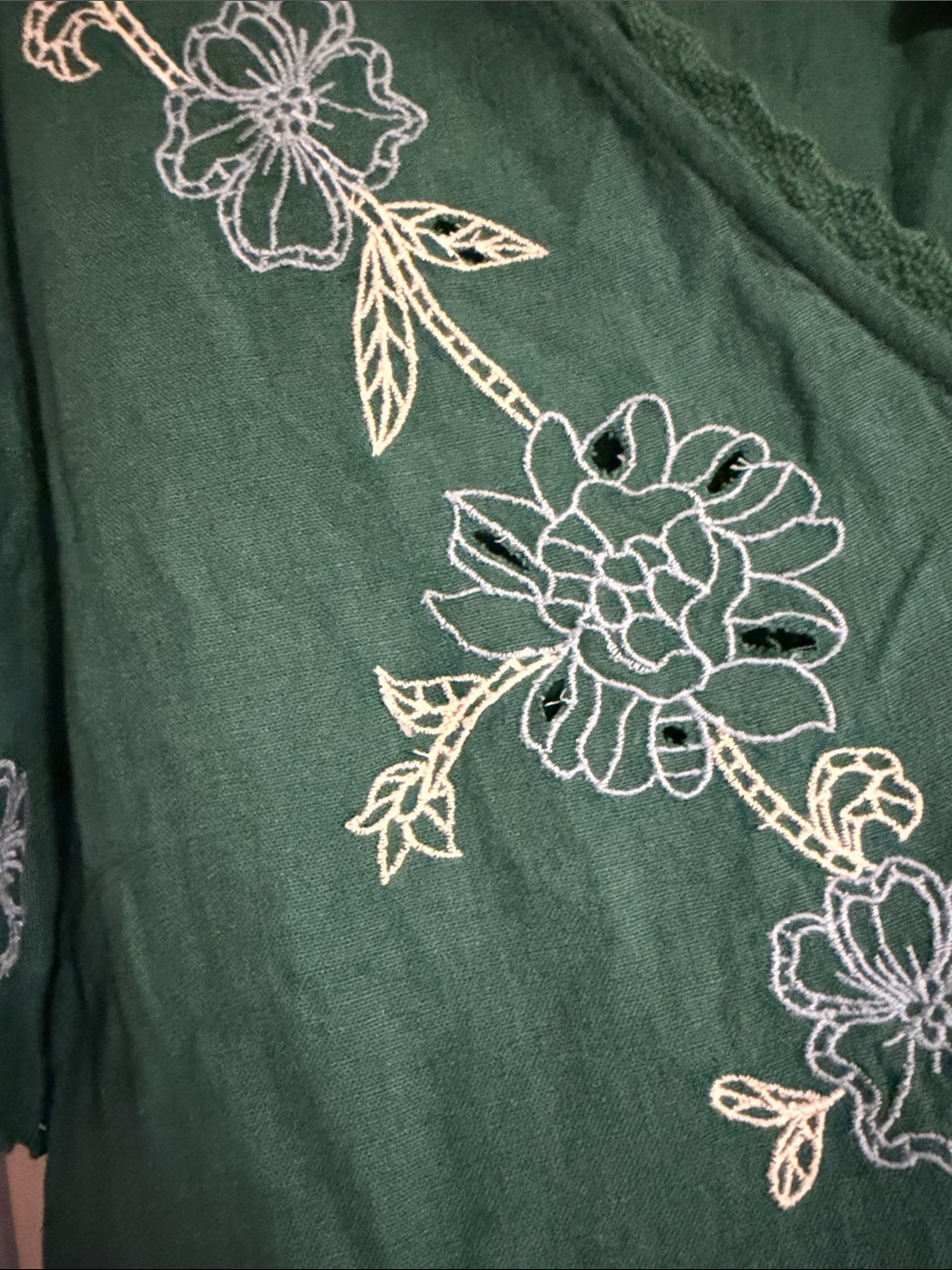 Universal Thread Teal Embroidered Cropped V-Neck Top - Picture 7 of 7